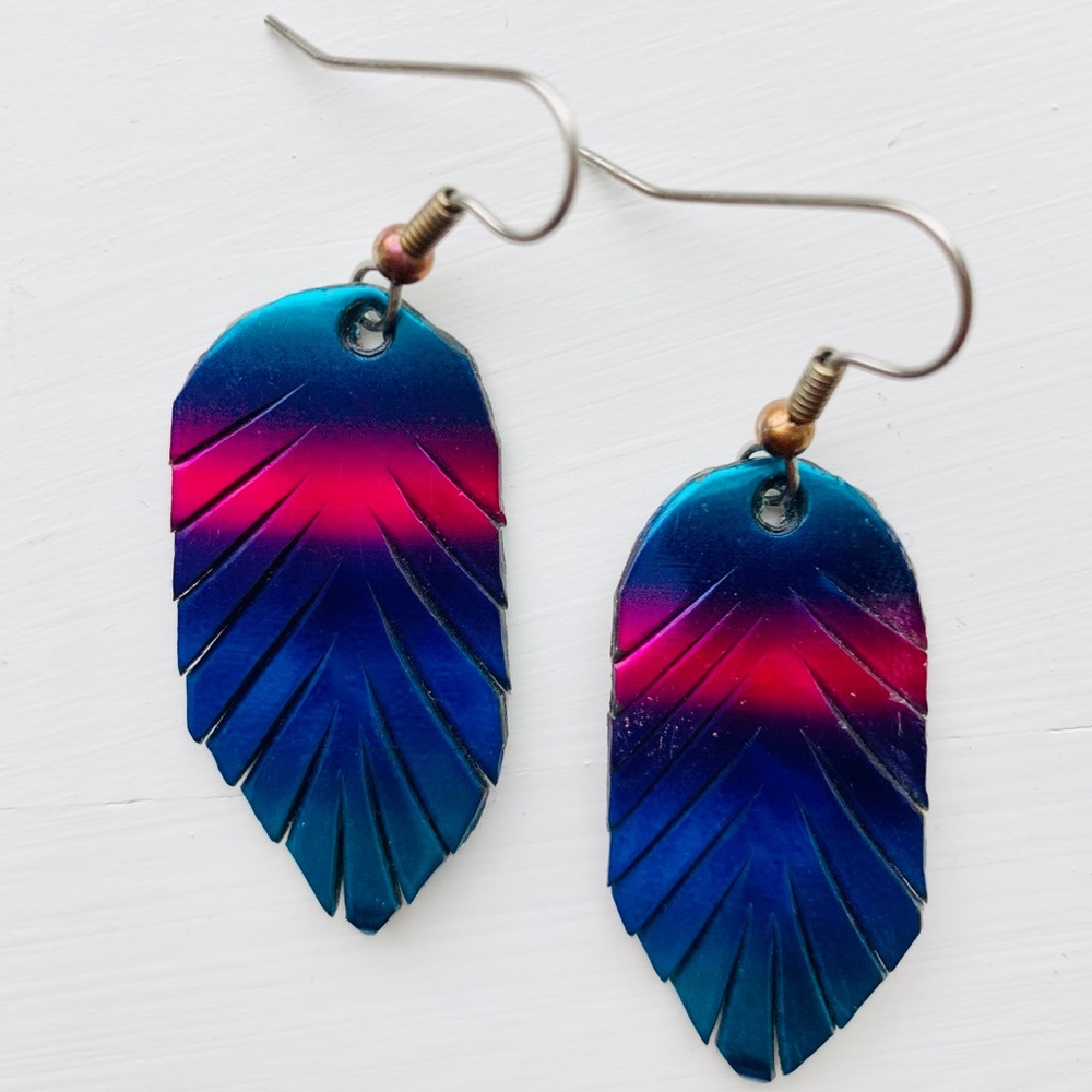 Blue feather earrings